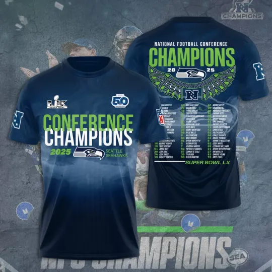 Discover Seahawks 2025 NF.C Champions 3D Tshirt
