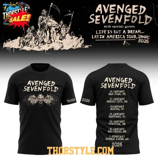 Discover Avenged Sevenfold Life Is A Dream 2026 Tour In Brazil 3D T-Shirt