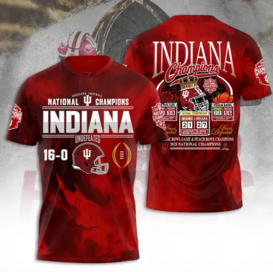 Discover Indiana1 Hoosie1r Football 2025 3D T-Shirt national Champions Fan Gift