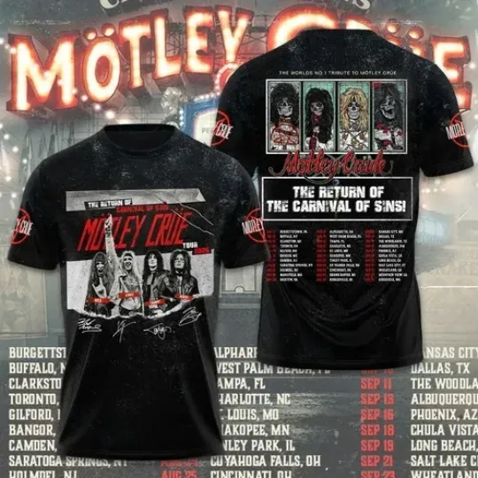 Discover Motley Crue The Return Of The Carnival Of Sins 3D T-Shirt Tour 2026