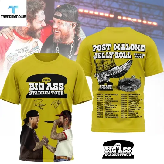 Discover Post Malone And Jelly Roll The Big Ass Stadium Tour 2026 3D T-shirt