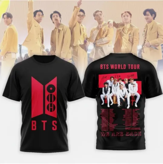 BTS We Are Back World Tour 2026 Black & White T-Shirt 3D