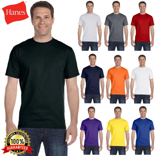 Discover Hanes Men's ComfortSoft 100% Cotton Lay Flat Collar Blank T-Shirt 5280 S-4XL