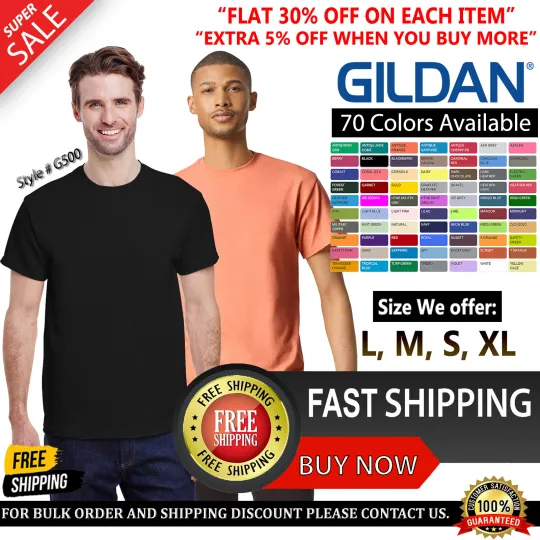 Discover Gildan Mens G500 Premium Short Sleeve Heavy Cotton Plain Blank Casual T-Shirt