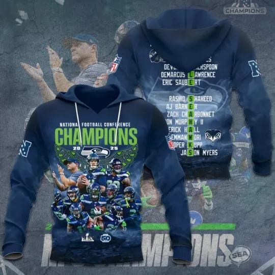 Discover Seahawks 2025 Champions 3D Apparel Hoodie