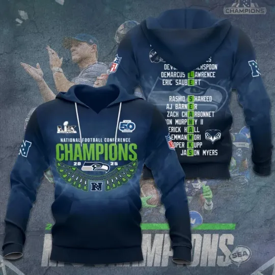 Seahawks 2025 Champions 3D Apparel Hoodie
