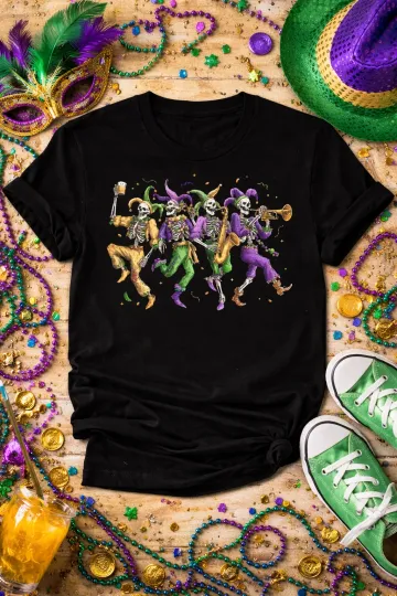 Discover Mardi Gras Skeleton Parade T-Shirt Carnival Festival Graphic Tee