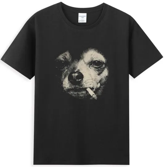 Discover Dog Smoking Cigarette Graphic T-Shirt, Vintage Unisex Streetwear