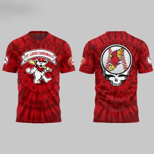 Cardinals and Grateful Red T-Shirt 3D -Baseball & Rock Collaboration