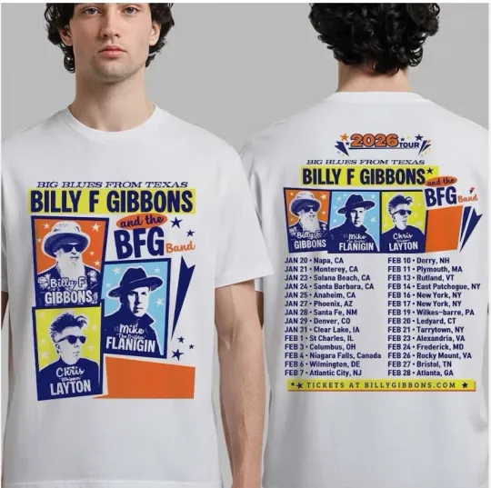Discover Billy F Gibbons And The BFG Band 2026 Tour Big Blues From Texas T-Shirt
