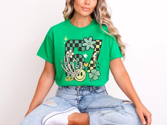 Discover Six Seven St Patrick's Day T-Shirt, Shamrocks Meme Tee, Lucky Vibes Top, Irish Clover Shirt