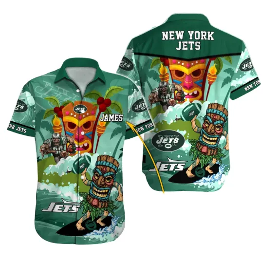 Discover New York team Jet hawaiian shirt,Tiki Wave, football, tropical tree