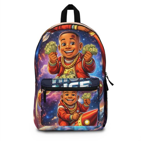 Discover Outer space Casso Cartoon Kid with Money Backpack, Cosmic Space Rocket