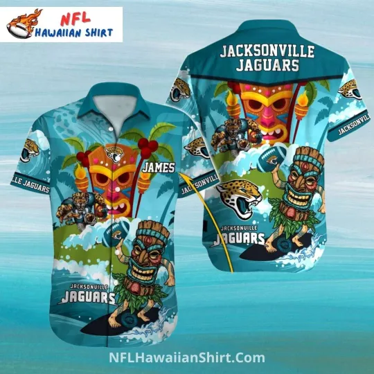 Jacksonville team Jaguar hawaiian shirt,Tiki Mask , tropical vibe