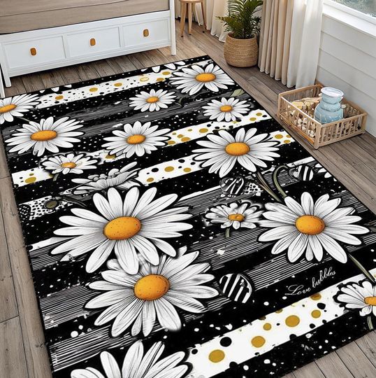 Discover Daisy Floral Area Rug, Boho Spring Cottagecore Decor, Vintage Style