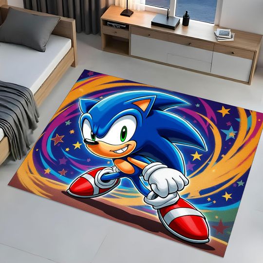 Discover Sonic the Hedgehog Rug, Colorful Gaming Carpet for Playroom Decoration