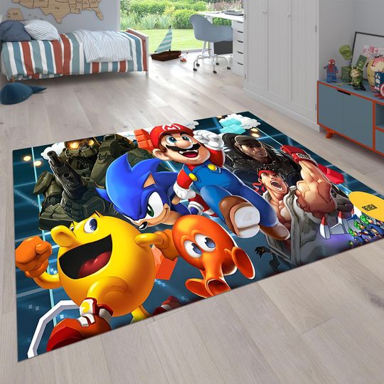 Discover Retro Game Rug for Kids Room, Gamer Play Mat, Home & Living Pedestrian Rug