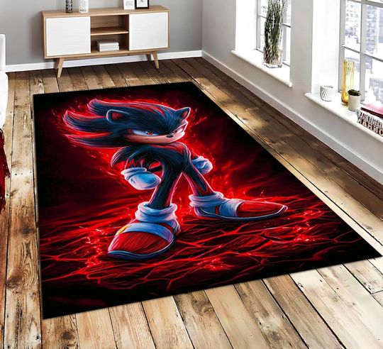 Discover Sci-Fi Hero Rug, Electric Blue Red Gaming Room Decor
