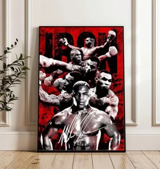 Mike Tyson Boxing Poster, Iron Mike Collage Wall Art, Vintage Sport Poster for Home & Living