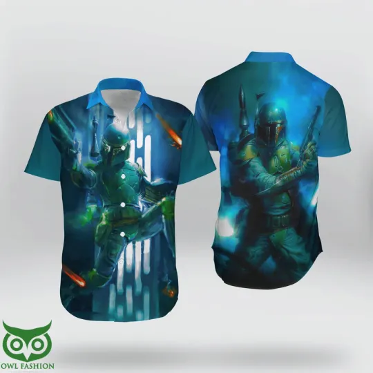 Discover Disney Star Wars Boba Fett Battle Pose Tropical Aloha Hawaiian Shirt