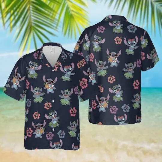 Discover Stitch Floral Hawaiian Shirt, Tropical Stitch Button Shirt