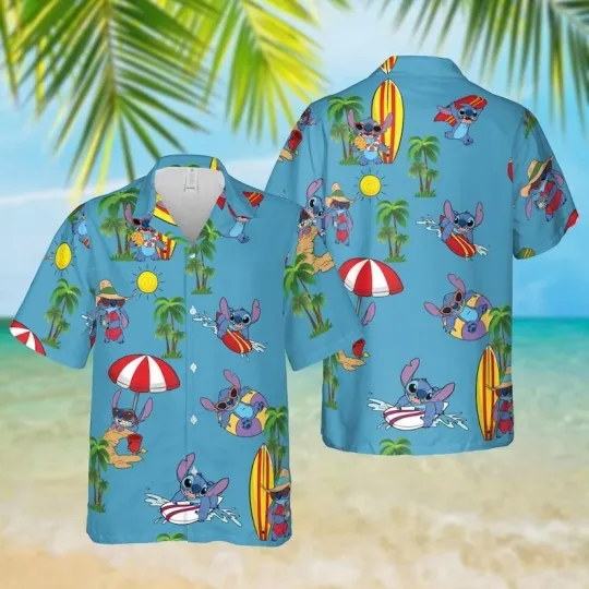 Discover Stitch Surfing Hawaiian Shirt, Disneyworld Summer Beach Shirt