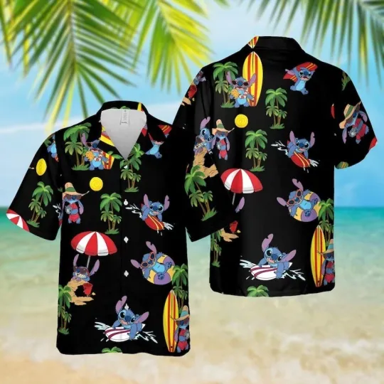 Discover Stitch Surfing Hawaiian Shirt, Disneyworld Summer Beach Shirt, Disney Vacation