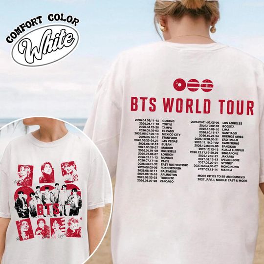 Discover BTS 2026 World Tour 2Side Shirt - Bangtan Boy Vintage Comfort Colors Shirt, Kpop Album Shirt, Kpop Fan Gift, Army Kpop Tshirt, Bangtan Shirt