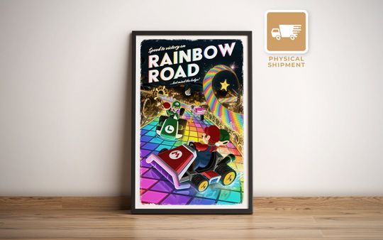 Rainbow Road (Mario Kart) Travel Poster, Retro Gamer Wall Art