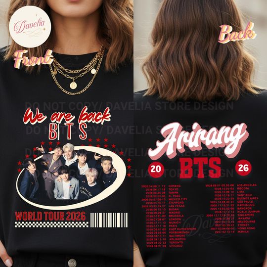 Discover We are back BTS 2026 World Tour Tee | Tour Dates Backprint | Double Sided | Unisex/ Gender Neutral T-shirt