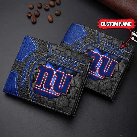 Personalized New York Football Giantss Team Men's Leather Wallet Gift For Him
