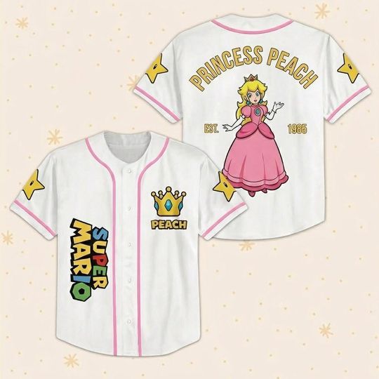 Princess Peach Baseball Jersey, Princess Shirt, Super Mario Fan Gift, Super Mario Nintendo Universal Studio Trip Shirt, Pinky Gift For Her
