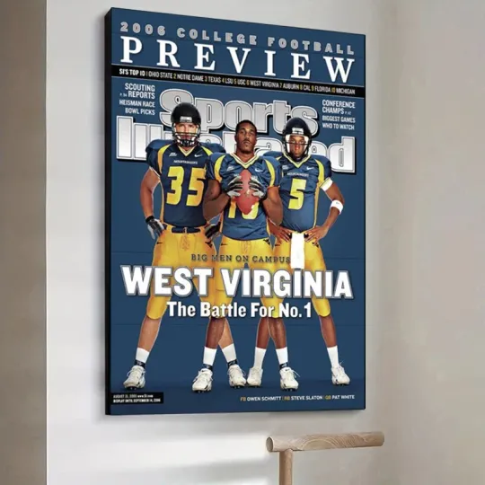Discover West Virginia Football Poster, Steve Slaton, Pat White, Owen Schmitt, Premium Matte Vertical Poster