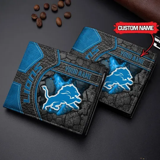 Discover Personalized Detroit Football Lionss Team Men's Leather Wallet Gift For Him