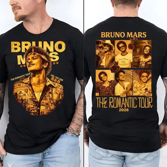Discover Bruno Mars The Romantic Tour 2026 Schedule Dates Two Sided T-Shirt, Gift for Her.