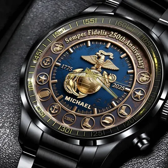 Discover Personalized Semper Fidelis Watch, 250th Aniversary Hand Watch, 1775 2025 Watch, Patriotic Gift for Dad
