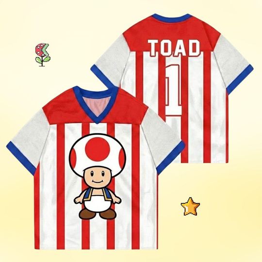 Discover Custom TOAD Football Jersey, Mushroom Kingdom Shirt, Mario Jersey Shirt, Vintage Super Mario Game Tee, Nintendo Gift For Him