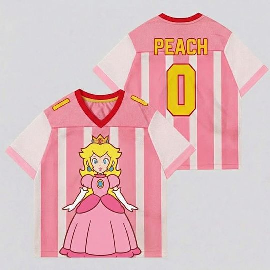Discover Custom Princess Peach Football Jersey, Peach Princess Mario Jersey Shirt, Vintage Super Mario Game Tee, Nintendo Universal Studio Trip Gift