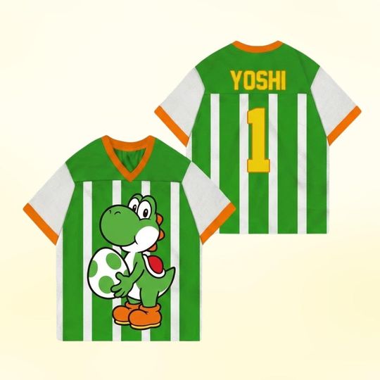 Discover CUSTOM Yoshi Football Jersey, Dream Land Super Mario, Green Anime Streetwear, Yoshi Super Mario Bros Jersey, Nintendo Universal Gift