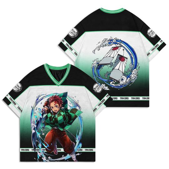 Discover tanjiror Kamado Football Jersey, Water Breathing Sport Shirt, demon Anime Merch, Japan Manga Hero, Hashira Gift For Boys