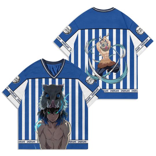 Discover Inosuke Hashibira Football Jersey, Boar Mask Anime Tee, demon Streetwear, Kimetsu Yaiba Hero Shirt,Manga Warrior Gift For Boy