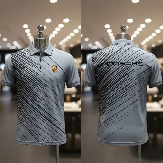 Discover Porsche Motorsport Heritage Racing Dynamic Lines Man Short Sleeve Polo Shirt 3D