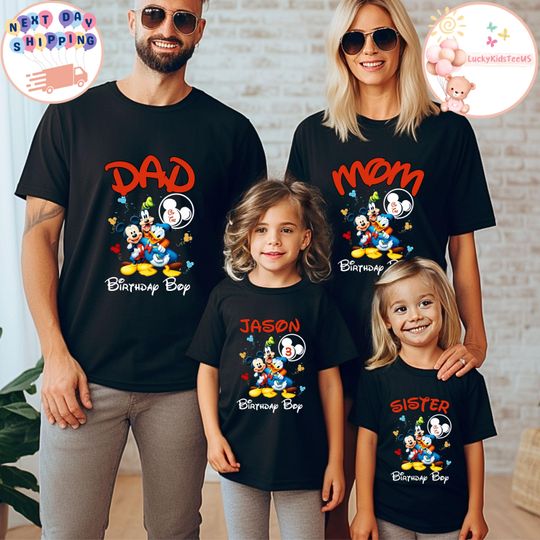 Discover Custom Disney Birthday Boy Family T-Shirt, Mickey And Friends Birthday Toddler Sweatshirt, Personalized Birthday Baby Onesie, Birthday Gift