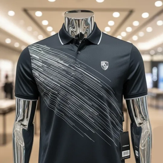 Discover Porsche Motorsport Heritage Racing Dynamic Lines Man Short Sleeve Polo Shirt 3D