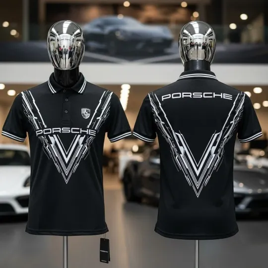 Discover Porsche Motorsport Heritage Racing Dynamic Lines Man Short Sleeve Polo Shirt 3D