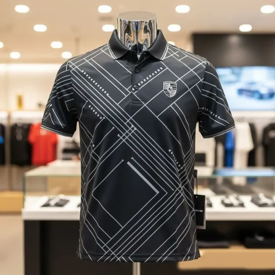 Discover Porsche Motorsport Heritage Racing Dynamic Lines Man Short Sleeve Polo Shirt 3D