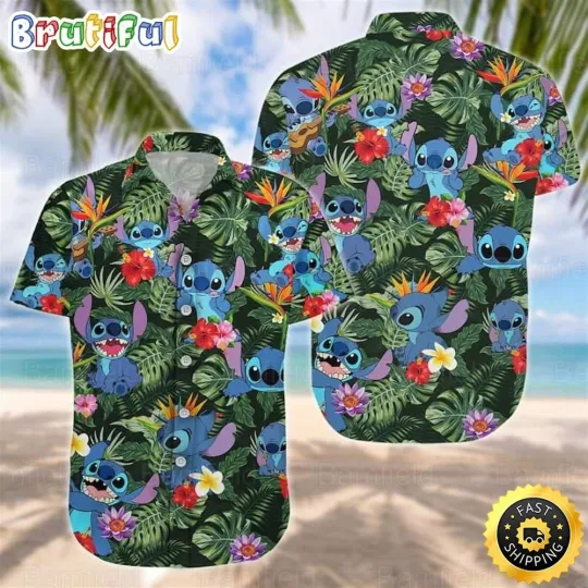 Discover Disney Stitch Hawaiian Shirt Tropical Pattern Gift For Beach Lovers