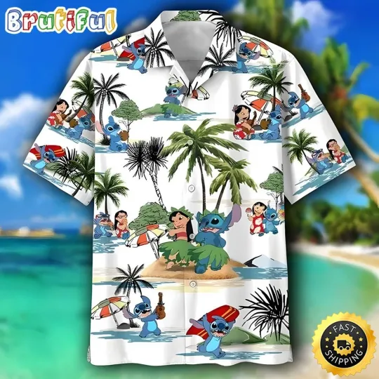 Discover Stitch And Lilo Surfing Hawaiian Shirt Disney Gift For Beach Lovers