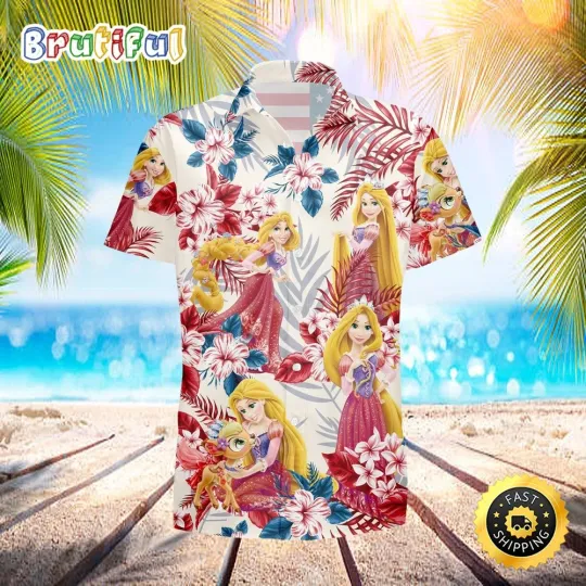 Discover Tangled Rapunzel Blue Red 4th July Independence Day Disney Hawaiian Shirt