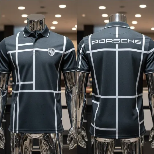 Discover Por.schee Motorsport Heritage Racing Dynamic Lines Man Short Sleeve Polo Shirt 3D